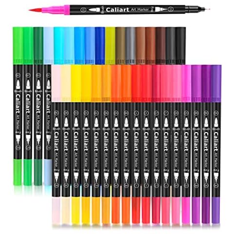 Caliart 121 Colors Alcohol Based Markers, Dual Tip (Brush & Chisel)  Permanent Artist Art Sketch Markers for Adult Kid Halloween Coloring Book  and