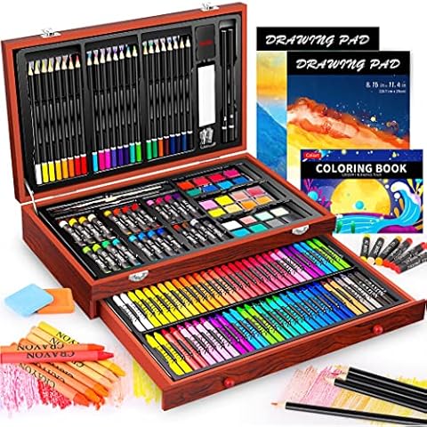 iBayam Art Supplies, 150-Pack Deluxe Wooden Art Set Crafts Drawing Painting  Kit with 1 Coloring Book, 2 Sketch Pads, Creative Gift Box for Adults Artist  Beginners Kids Girls Boys