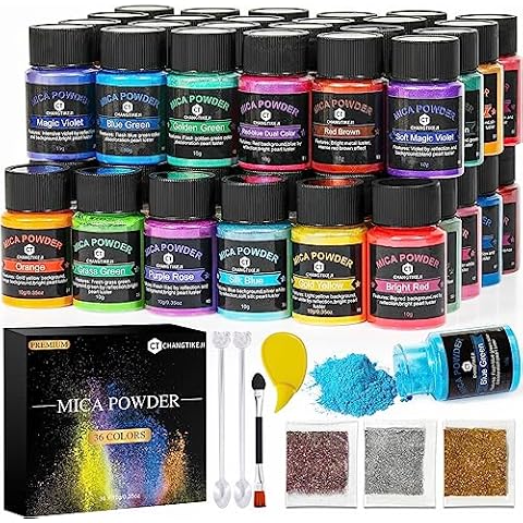  CHANGTIKEJI Mica Powder ，100 Colors - 10g/Bottle of Natural  Pigment for Epoxy Resin，Lip Gloss，Eye Shadow,Car Freshies,Dye,Soap  Making,Nail Polish,Candle Making,Bath Bombs