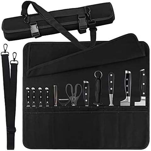 Chef's Knife Bag Holds 10 Knives PLUS a Meat Cleaver AND Zipped Tool Pouch!  Noble Home & Chef's Durable Knife Case Includes Shoulder Strap, Handle, and  Business Card Holder. (KNIVES NOT INCLUDED) 