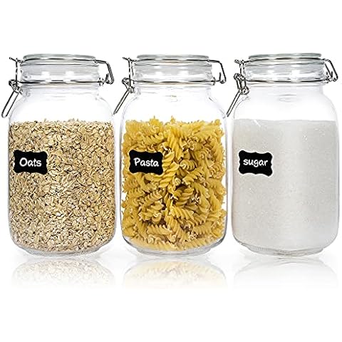 Le'raze Set of 5 Borosilicate Glass Food Storage Jars Containers with  Airtight Bamboo Clamp Lid