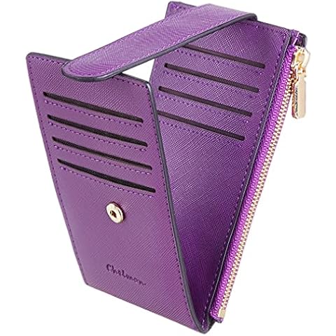 GAEKEAO Womens Credit Card Holder Wallet Genuine Leather Card Case RFID Blocking Small Blocked Purses For Women with Zipper Coin Purse