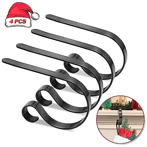 Christmas Stocking Holders for Mantle Set of 4, Heavy Duty Damage Free  Stocking Hangers with Non-Slip Strips Mantle Fireplace Stocking Hooks for