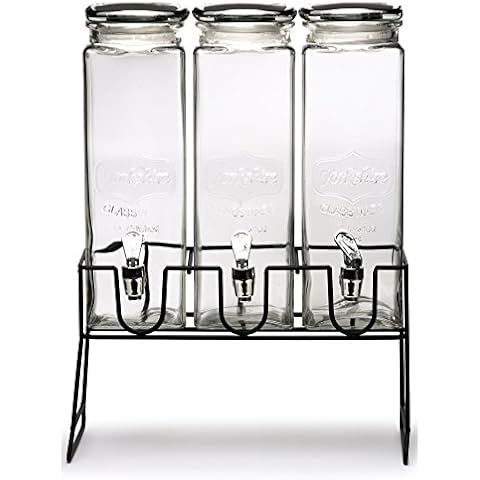 Circleware Charming Double Chalkboard Beverage Dispensers with  Metal Stand Fun Sun Tea Party Entertainment Glassware Glass Water Pitcher  for Iced Cold Punch Drinks, 1 Gallon Each, Clear: Iced Beverage Dispensers