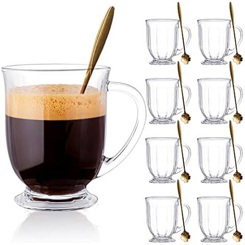 LUXU Glass Coffee Tea Cups Set of 2,Clear Coffee Mugs for Hot or