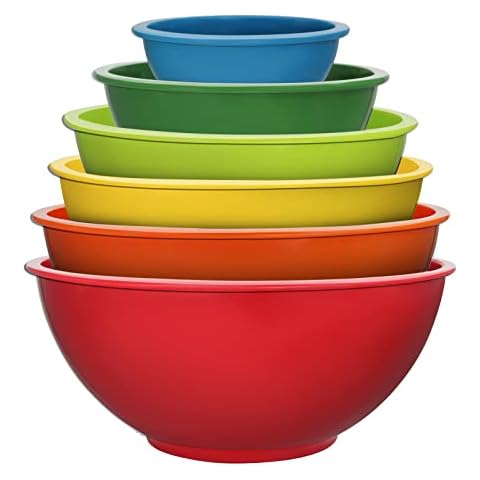 MONKA Plastic Mixing Bowl Set – 6 Stackable Nesting Bowls + 5