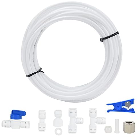Refrigerator Water Line Kit - 25ft Ice Maker Tubing with Tee Stop Valve,Flexible Hose with 1/4 Compression Fittings for Potable Drinking Water