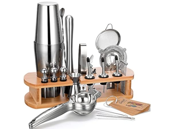  Esmula Bartender Kit with Stylish Bamboo Stand, 12 Piece 25oz Cocktail  Shaker Set for Mixed Drink, Professional Stainless Steel Bar Tool Set, Gift  for Man Dad- Cocktail Recipes Booklet: Home 