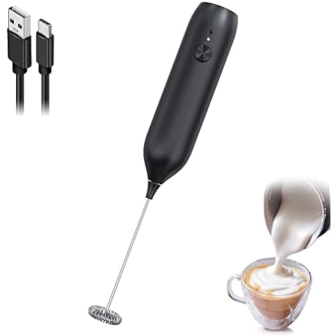 Rechargeable Milk Frother Handheld with Stand - Wall Hanging or Bracket  Storage - Premium Gift Coffee Electric Frother, Coffee,Frappe,Lattee -  Portable Drink Mixer (Black ),Rechargeable with USB C Integrated Charging  Stand, Electric