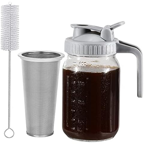 County Line Kitchen Cold Brew Coffee Maker, Mason Jar Pitcher - Heavy Duty  Soda Lime Glass w/Stainless Steel Mesh Filter & Flip Cap Lid - Iced Tea 