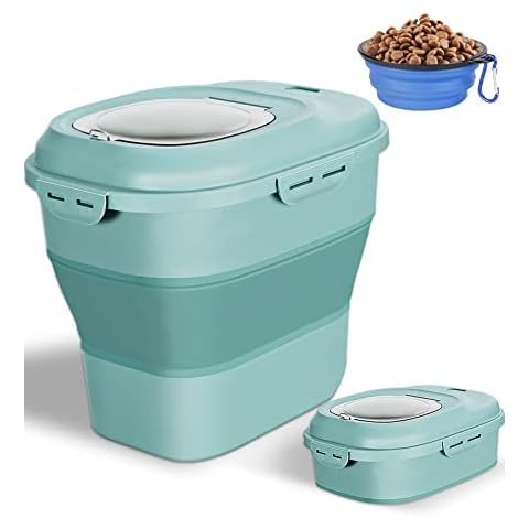 Collapsible Dog Food Storage Container, 10-13LB Airtight Dog Food Container  Bin with Magnetic Lid, Foldable Pet Food Storage Container with Measuring  Cup and Silicone Bowl, Rice Storage Bin, White