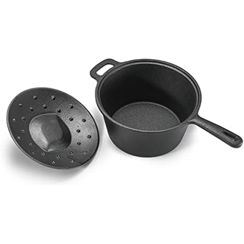 Bayou Classic 7448 2.5-qt Cast Iron Covered Sauce Pot Features Self-Basting  Domed Lid Perfect For Reducing Sauces Simmering Soups or Boiling Eggs