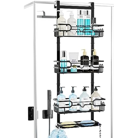 Nynelly Over The Door Shower Caddy, Acrylic Shower Caddy Shelf Hanging Over  Door with 2-Tier Rack,No Drilling Shower Hanging Organizer for Inside