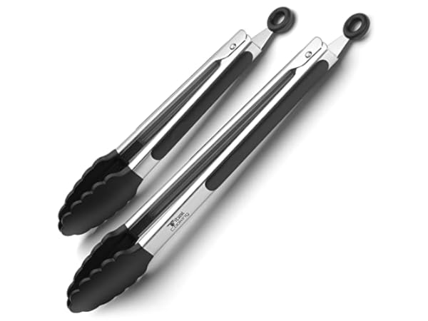 Hotec Stainless Steel Kitchen Tongs Set of 2 - 9 and 12, Locking