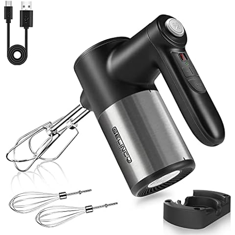 SELINGY Rechargeable Cordless Hand Mixer Electric - 7 Speed Electric Handheld Mixer with Storage Base, Digital Screen, 4 Stainless Steel