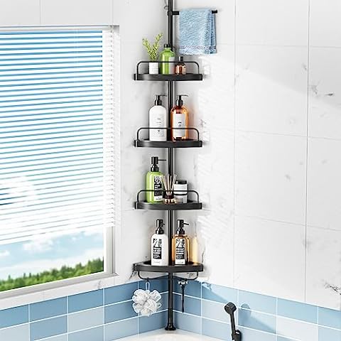 Corner Shower Caddy, Tension Pole, Chrome Wire, 11.5 x 97 x 8-In