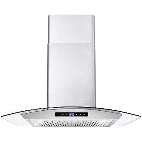 Range Hood 30 inch, FIREGAS Convertible Wall Mount Range Hood with Tempered Glass, 3 Speed Fan, 400CFM, Button Controls, LED Lighting, Permanent