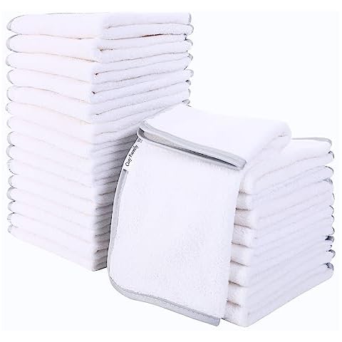 Infinitee Xclusives Premium White Washcloths Set Pack of 12, 13x13 Inches 100% Cotton Wash Cloths for Your Body and Face Towels, Kitchen Dish Towels
