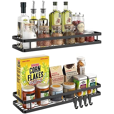 SpaceAid Spice Rack Organizer for Cabinet Door or Wall Mount (4 Pack) with  415 Spice Labels - Wood Hanging Seasoning Shelf for Cupboard Pantry or over