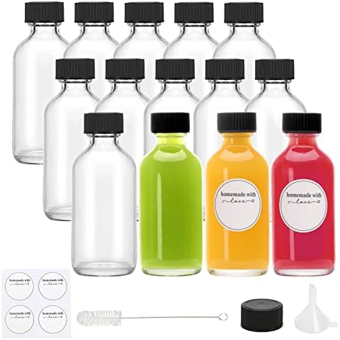 12pcs Glass Water Bottles With Stainless Steel Lids And Stickers And Cup  Brush, 18oz Reusable Glass Water Bottles With Stainless Steel Cap For  Storing