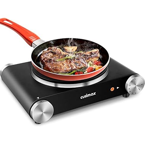 Cusimax Hot Plate, 1800W Electric Double Burner Countertop Cast Iron Heating Plate, Indoor& Outdoor Portable Stove with Adjustable Temperature Control