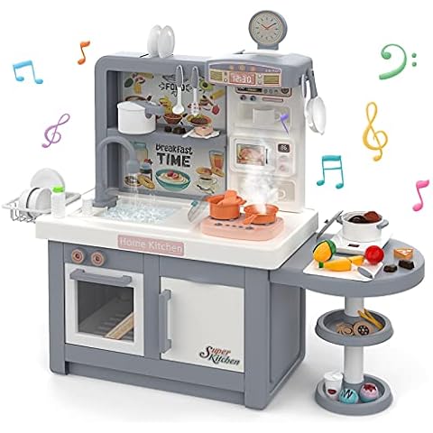 Lil' Jumbl Kids Wooden Kitchen Set, Pretend Working Sink with Real Running  Water, Includes Range Hood, Microwave & Stove Top That Make Realistic Sound