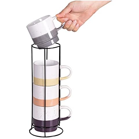 Porcelain Stackable Coffee Mug Set With Rack – The Top Home Products