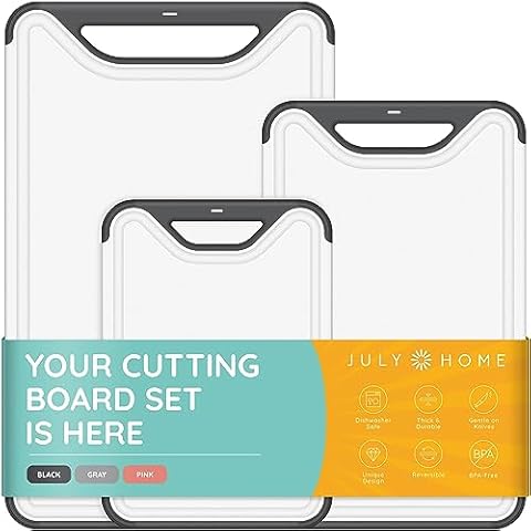 Gorilla Grip Original Oversized Cutting Board, 3 Piece, BPA Free,  Dishwasher Safe, Juice Grooves, Larger Thicker Boards, Easy Grip Handle,  Non Porous