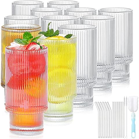 DANALLAN Drinking Glasses (16oz) with Bamboo Lids and