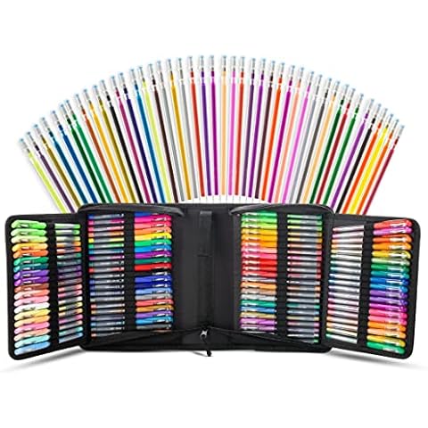 96 Color Artist Glitter Gel Pen Set, Includes 48 Unique Glitter Gel Pens, Plus 48 Matching Color Refills, More Ink Largest Non-Toxic Art Neon Pen