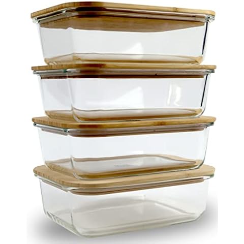 TIBLEN 4-Pack Glass Food Storage Containers with Bamboo Lids, Meal Prep Ecofriendly Containers with Lids for Kitchen, Home Use, Safe for Microwave