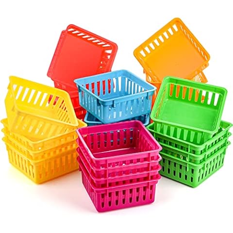 12-Pack Colorful Small Storage Baskets Plastic Bins for Organizing Shelves  and Desks, Arts and Crafts Containers for Home, School, Office (4 Colors,  5.3 x 5.3 x 2.4 in)