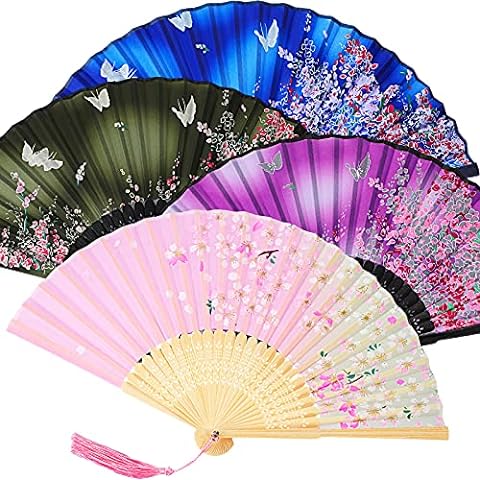 12pcs Hand Held Fans Silk Bamboo Folding Fans Handheld Folded Fan For  Church Wedding Gift, Party Favors Multicolor