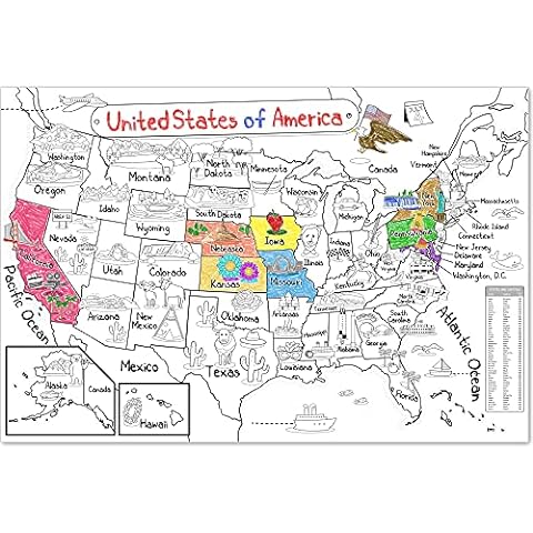 Kids World Map - (35x52) Giant Coloring Poster for Children