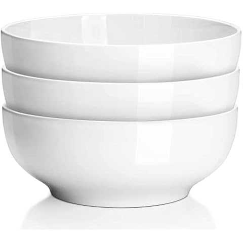 DELLING 60 Oz Large Serving Bowls Set, 8 White Soup Bowls Big Salad Bowls  for Kitchen, Ceramic Mixing Bowls For Pasta, Soup, Fruit Vegetable, Ramen