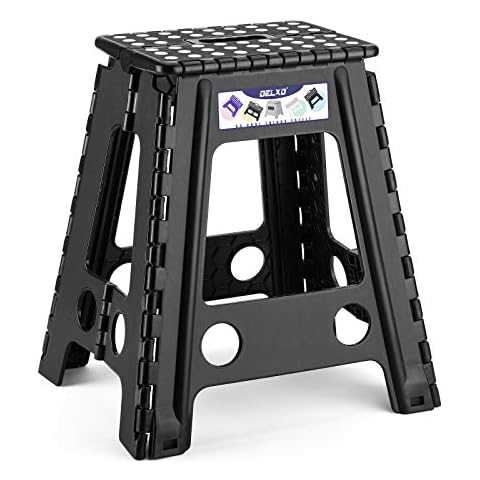 utopia home foldable step stool for kids - 11 inches wide and 9 inches tall  - white and black - holds up to 300 lbs - lightweight plastic design 