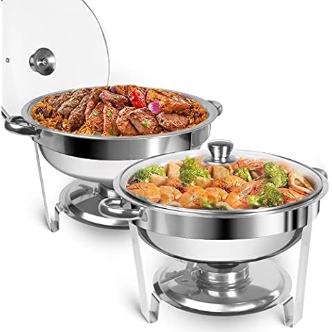 Galashield Chafing Dish Food Warmer Stainless Steel with 2 Glass Dishes  Buffet Server Warming Tray (1.5-Quart Each tray)