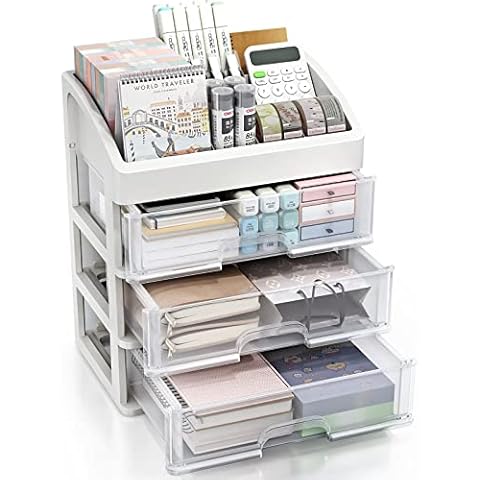 OSteed Desktop Drawers, Plastic Desk Organizer, Stackable Storage Box for  Office, School & Home Collection (2 Small Drawers, White)