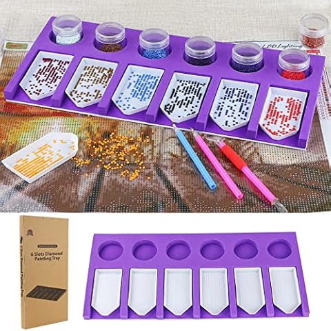 Diamond Painting Tray Kit, 6 Grids Diamond Painting Accessories Tray Organizer with Multiple Stopper Dividers for 5D Diamond Embroidery Nail Art Cross