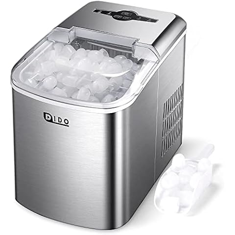 Silonn Ice Maker Countertop, Stainless Steel Portable Ice Machine with Carry Handle, Self-Cleaning Ice Makers with Basket and Scoop, 9 Cubes in 6