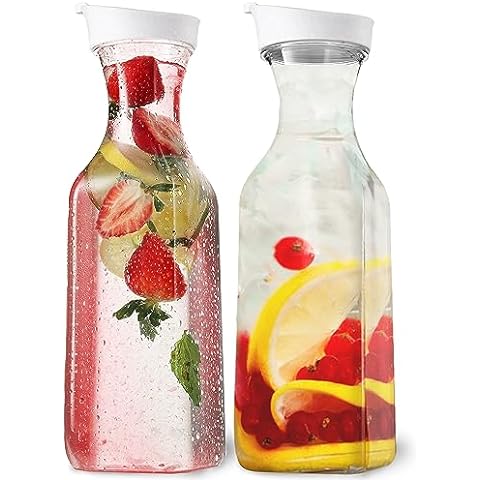 6 Pack Large 50 Oz Water Carafe with White Flip Top Lid, Clear Plastic  Juice Jar Containers, Mimosa Bar Beverage Pitcher BPA Free - for Water,  Iced