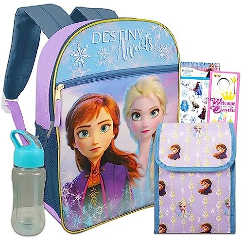 Disney Shop Disney Frozen Backpack and Lunch Box Set for Girls ~ Deluxe 17  Frozen 2 Backpack with Insulated Lunch Bag, Stickers,and More