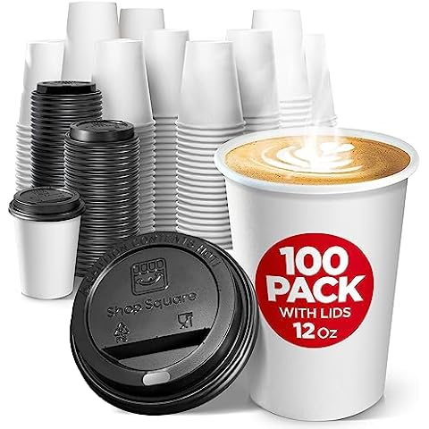 Ginkgo 100 Pack 12 oz Disposable Thickened Paper Coffee Cups with