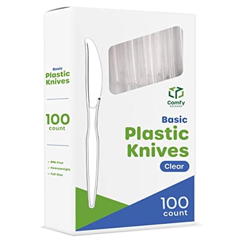 100 Count] Clear Plastic Knives Heavy Duty, Disposable Steak