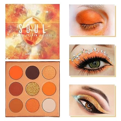DE'LANCI Orange Eyeshadow Palette 12 Color Matte Shimmer High Pigmented Mini Makeup Eyeshadow Pallet Yellow Coral Brown White Natural Warm Blendable