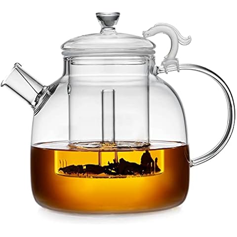 Glass Teapot Stovetop 27 OZ with Vertical Stripes, Borosilicate Clear Tea  Kettle with Removable Glass Infuser, Vintage Teapot Blooming and Loose Leaf  Tea Maker Tea Brewer for Camping, Travel