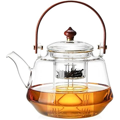 Glass Teapot Stove top 34 OZ, Borosilicate Clear Tea Kettle with Removable  18/8 Stainless Steel Infuser, Teapot Blooming and Loose Leaf Tea Maker Tea  Brewer for Camping, Travel