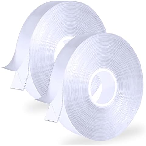Double Sided Mounting Tape Heavy Duty, 2 Rolls Two Sided Strong Adhesive  Strips, Removable Clear Sticky Tack for Wall Hanging, 34FT Washable  Reusable