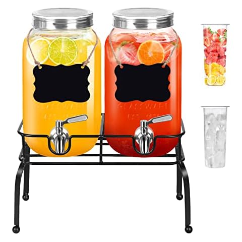 1 Gallon Beverage Dispenser with Stainless Steel Spigot + Marker &  Chalkboard 100% Leakproof Glass Drink Dispenser for Parties with Spout,  Airtight