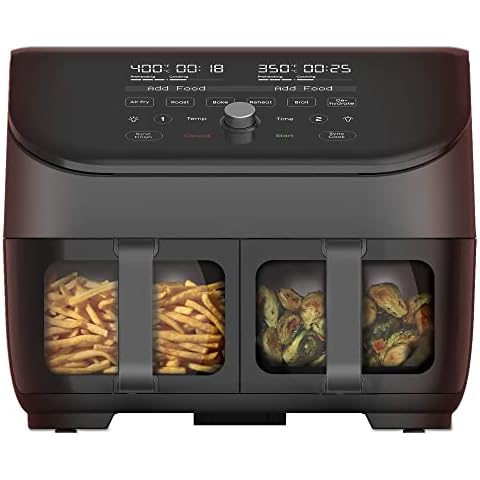 MasterPRO - Dual Air Fryer - 8.4 Quart Capacity with Two Frying Baskets - Two Non Stick Crisper Racks - Holds Up to 7.5 Pounds of Food - 1700 Watts